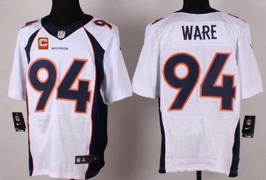 Mens Denver Broncos 94 Demarcus Ware White Road C Patch Nfl Nike Elite Jersey