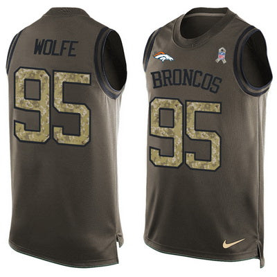 Mens Denver Broncos 95 Derek Wolfe Olive Green Salute To Service Hot Pressing Player Name Number Nike Nfl Tank Top Jersey