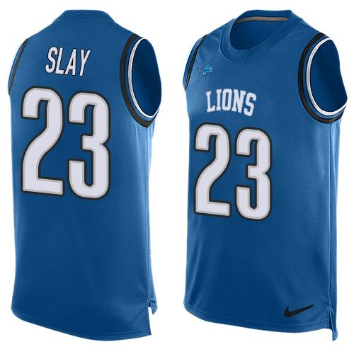 Mens Detroit Lions 23 Darius Slay Light Blue Hot Pressing Player Name Number Nike Nfl Tank Top Jersey