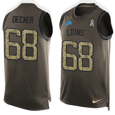 Mens Detroit Lions 68 Taylor Decker Green Salute To Service Hot Pressing Player Name Number Nike Nfl Tank Top Jersey