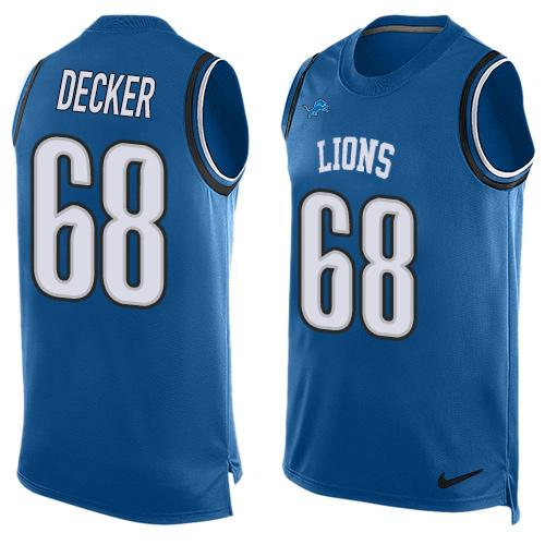 Mens Detroit Lions 68 Taylor Decker Light Blue Hot Pressing Player Name Number Nike Nfl Tank Top Jersey
