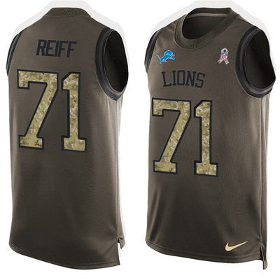 Mens Detroit Lions 71 Riley Reiff Green Salute To Service Hot Pressing Player Name Number Nike Nfl Tank Top Jersey