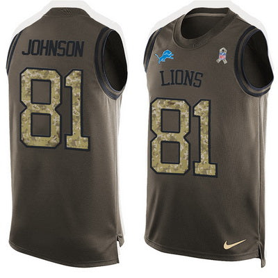 Mens Detroit Lions 81 Calvin Johnson Green Salute To Service Hot Pressing Player Name Number Nike Nfl Tank Top Jersey