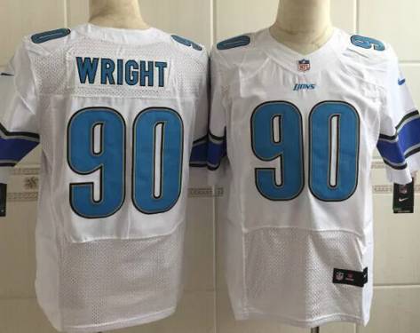 Mens Detroit Lions 90 Gabe Wright Nike White Elite Jersey