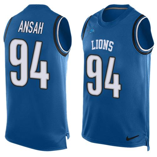 Mens Detroit Lions 94 Ziggy Ansah Light Blue Hot Pressing Player Name Number Nike Nfl Tank Top Jersey