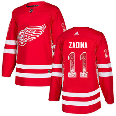 Mens Detroit Red Wings 11 Filip Zadina Authentic Adidas Drift Fashion Red Jersey