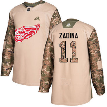 Mens Detroit Red Wings 11 Filip Zadina Authentic Adidas Veterans Day Practice Camo Jersey