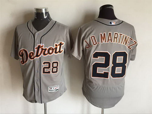 Mens Detroit Tigers 28 J D Martinez Gray Road 2016 Flexbase Majestic Baseball Jersey