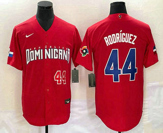Mens Dominican Republic Baseball 44 Julio Rodriguez Number 2023 Red World Classic Stitched Jersey1