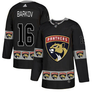 Mens Florida Panthers 16 Aleksander Barkov Black Team Logos Fashion Adidas Jersey