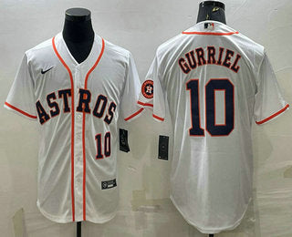 Mens Houston Astros 10 Yuli Gurriel Number White With Patch Stitched Mlb Cool Base Nike Jersey