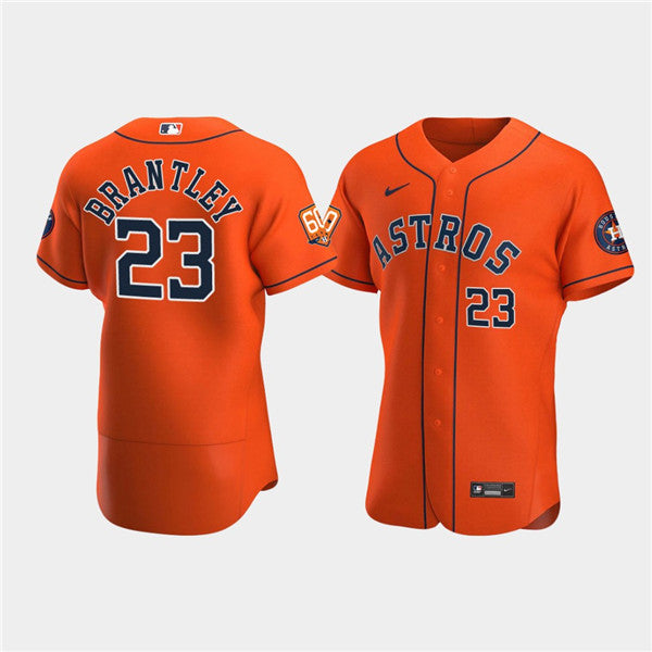 Mens Houston Astros 23 Michael Brantley Orange 60th Anniversary Flex Base Stitched Baseball Jersey