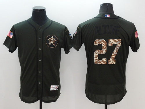 Mens Houston Astros 27 Jose Altuve Green Salute To Service 2016 Flexbase Majestic Baseball Jersey