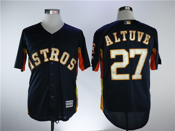 Mens Houston Astros 27 Jose Altuve Navy Blue New Gold Program Flexbase Stitched Mlb Jersey