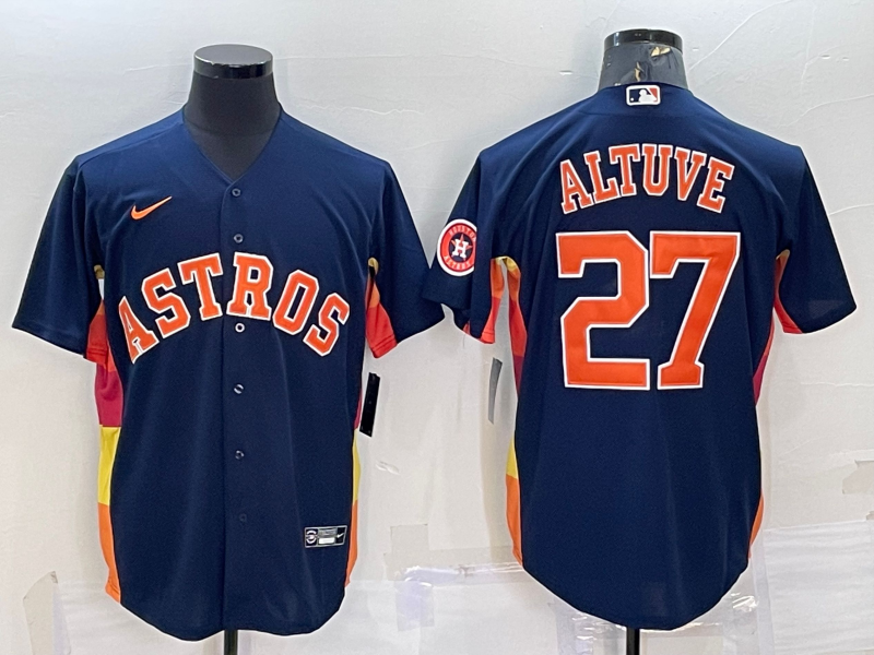 Mens Houston Astros 27 Jose Altuve Navy Blue With Patch Stitched Mlb Cool Base Nike Jersey