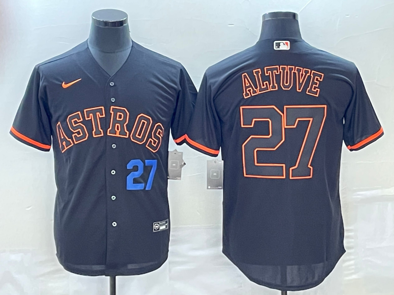 Mens Houston Astros 27 Jose Altuve Number Lights Out Black Fashion Stitched Mlb Cool Base Nike Jerseys