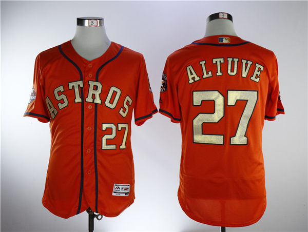 Mens Houston Astros 27 Jose Altuve Orange New Gold Program Flexbase Stitched Mlb Jersey