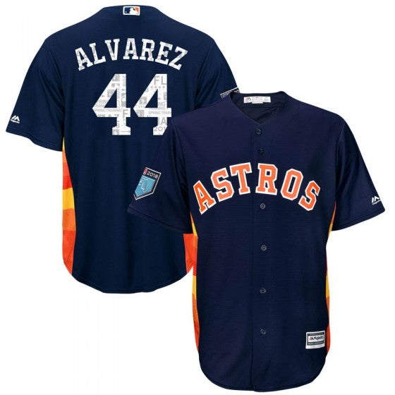 Mens Houston Astros 44 Yordan Alvarez Majestic Cool Base 2018 Spring Training Navy Jersey