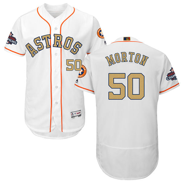 Mens Houston Astros 50 Charlie Morton White 2018 Gold Program Flexbase Stitched Mlb Jersey
