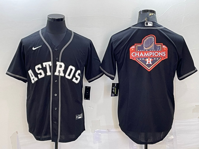 Mens Houston Astros Black Champions Big Logo Stitched Mlb Cool Base Nike Jersey