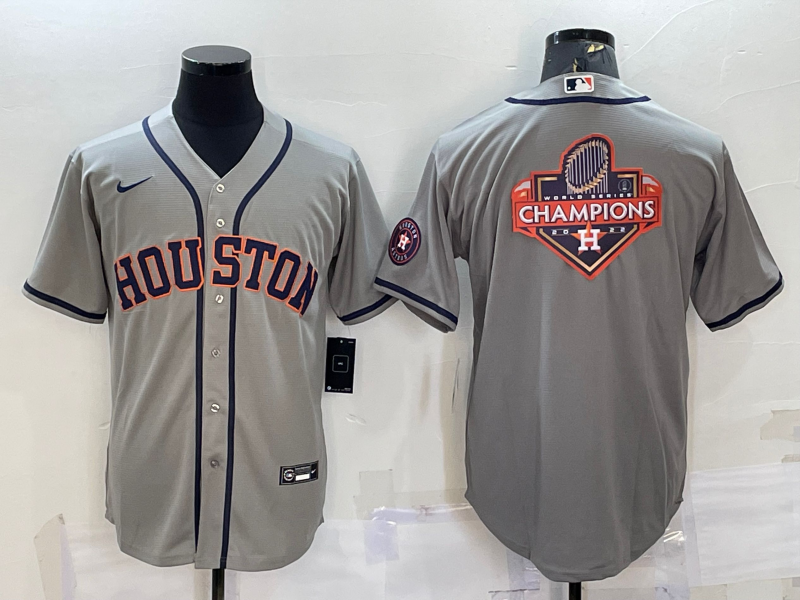 Mens Houston Astros Grey Champions Big Logo With Patch Stitched Mlb Cool Base Nike Jersey