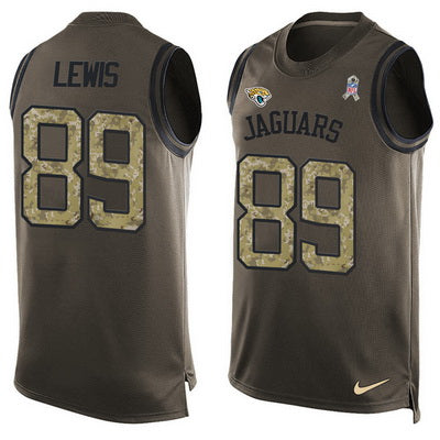 Mens Jacksonville Jaguars 89 Marcedes Lewis Green Salute To Service Hot Pressing Player Name Number Nike Nfl Tank Top Jersey