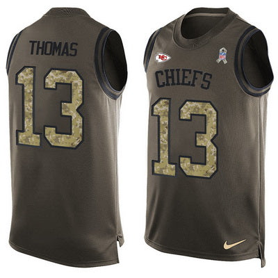 Mens Kansas City Chiefs 13 Deanthony Thomas Green Salute To Service Hot Pressing Player Name Number Nike Nfl Tank Top Jersey