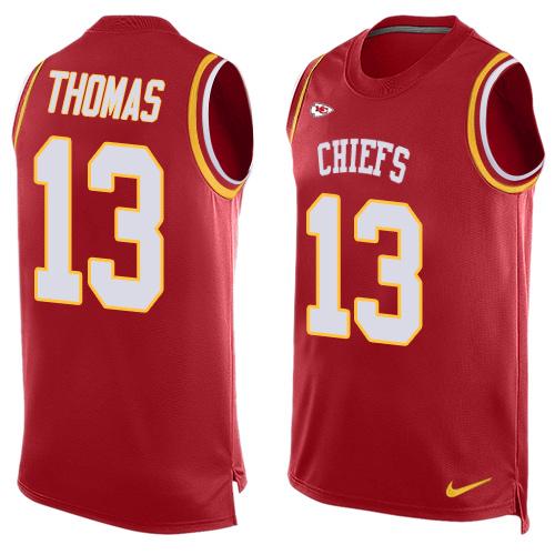 Mens Kansas City Chiefs 13 Deanthony Thomas Red Hot Pressing Player Name Number Nike Nfl Tank Top Jersey
