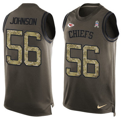 Mens Kansas City Chiefs 56 Derrick Johnson Green Salute To Service Hot Pressing Player Name Number Nike Nfl Tank Top Jersey