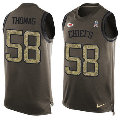 Mens Kansas City Chiefs 58 Derrick Thomas Green Salute To Service Hot Pressing Player Name Number Nike Nfl Tank Top Jersey