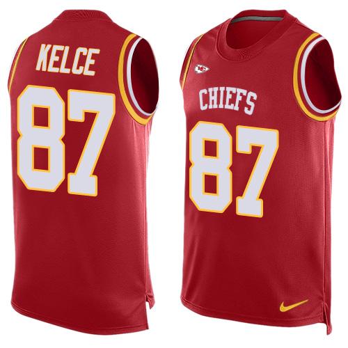 Mens Kansas City Chiefs 87 Travis Kelce Red Hot Pressing Player Name Number Nike Nfl Tank Top Jersey
