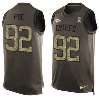 Mens Kansas City Chiefs 92 Dontari Poe Green Salute To Service Hot Pressing Player Name Number Nike Nfl Tank Top Jersey