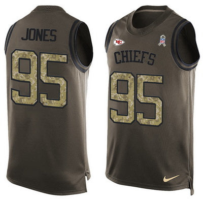 Mens Kansas City Chiefs 95 Tre Jones Green Salute To Service Hot Pressing Player Name Number Nike Nfl Tank Top Jersey