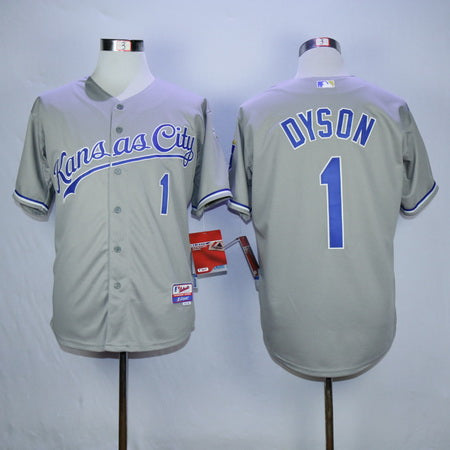 Mens Kansas City Royals 1 Jarrod Dyson Gray Road Cool Base Baseball Jersey