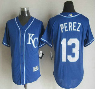 Mens Kansas City Royals 13 Salvador Perez Alternate Blue Kc 2015 Mlb Cool Base Jersey