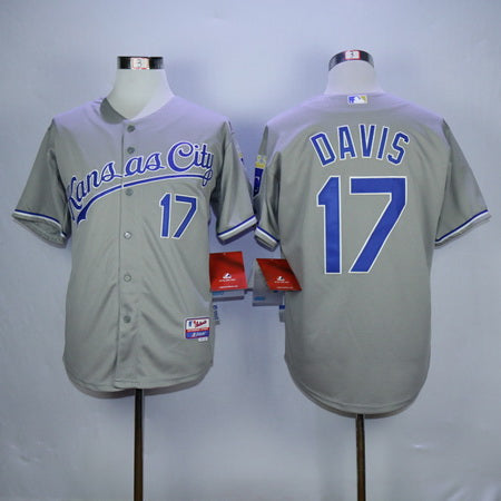 Mens Kansas City Royals 17 Wade Davis Gray Road Cool Base Baseball Jersey