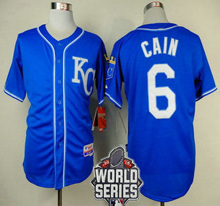Mens Kansas City Royals 6 Lorenzo Cain Kc Blue Alternate Baseball Jersey With 2015 World Series Patch