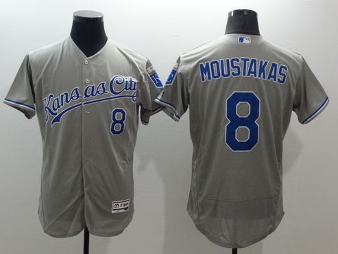Mens Kansas City Royals 8 Mike Moustakas Gray Road 2016 Flexbase Majestic Baseball Jersey