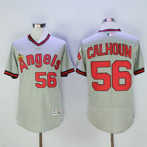 Mens La Angels Of Anaheim 56 Kole Calhoun Gray Pullover 2016 Flexbase Majestic Baseball Jersey