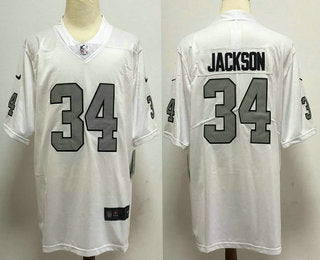 Mens Las Vegas Raiders 34 Bo Jackson White With Silver Vapor Untouchable Stitched Nfl Nike Limited Jersey