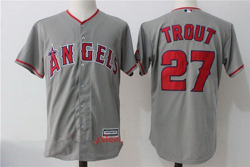 Mens Los Angeles Angels Of Anaheim 27 Mike Trout Gray Road Stitched Mlb Majestic Cool Base Jersey
