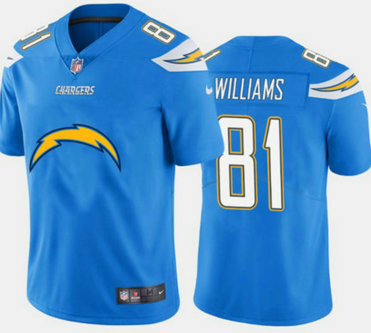 Mens Los Angeles Chargers 81 Mike Williams Blue 2020 Team Big Logo Limited Stitched Jersey