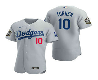 Mens Los Angeles Dodgers 10 Justin Turner Gray 2020 World Series Authentic Flex Nike Jersey