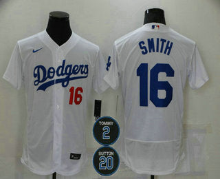 Mens Los Angeles Dodgers 16 Will Smith White 2 20 Patch Stitched Mlb Flex Base Nike Jersey