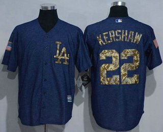 Mens Los Angeles Dodgers 22 Clayton Kershaw Denim Blue Salute To Service Stitched Mlb Jersey