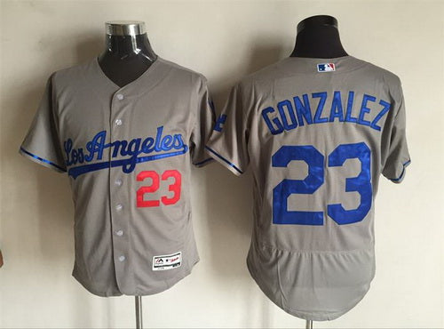 Mens Los Angeles Dodgers 23 Adrian Gonzalez Gray Road 2016 Flexbase Majestic Baseball Jersey