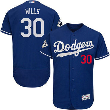 Mens Los Angeles Dodgers 30 Maury Wills Blue Flexbase Authentic Collection 2017 World Series Bound Stitched Mlb Jersey