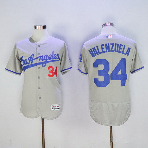 Mens Los Angeles Dodgers 34 Fernando Valenzuela Retired Gray Road 2016 Flexbase Majestic Baseball Jersey