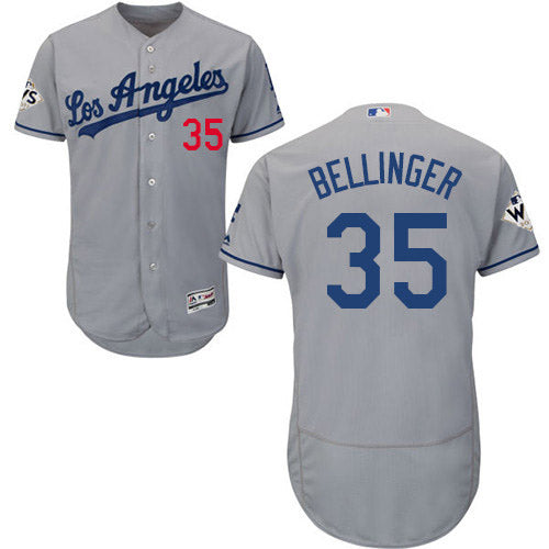 Mens Los Angeles Dodgers 35 Cody Bellinger Grey Flexbase Authentic Collection 2017 World Series Bound Stitched Mlb Jersey