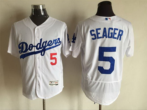 Mens Los Angeles Dodgers 5 Corey Seager White 2016 Flexbase Majestic Baseball Jersey